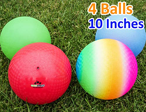 Playground Balls 10 inch Dodgeball (Set of 4) Kickball for Boys Girls Kids Adults - Official Size Bouncy Dodge Ball, Handball, Four Square Picnic School + Free Pump (Best Four Square Ball)