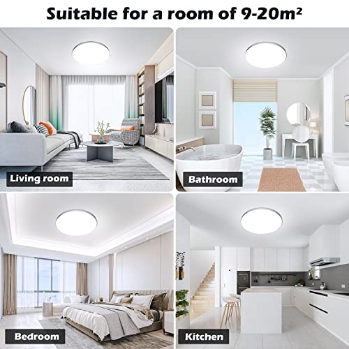 OUILA LED Ceiling Light 24 W, Ceiling Lamp 6500 K 2000 LM Bathroom Ceiling Light IP44 Waterproof Round Ø28 cm Modern LED Chandelier Ceiling Light for Bedroom, Kitchen, Living Room, Balcony