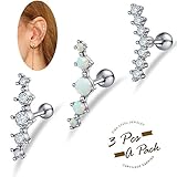 FIBO STEEL 3 Pcs 16G Stainless Steel Cartilage CZ Stud Earrings for Women Girls Helix Conch Daith Piercing Jewelry Set