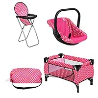 Exquisite Buggy Doll Play Set 3 in 1 Doll Set, 1 Pack N Play. 2.Doll High Chair. 3.Infant Seat, Fits Up to 18