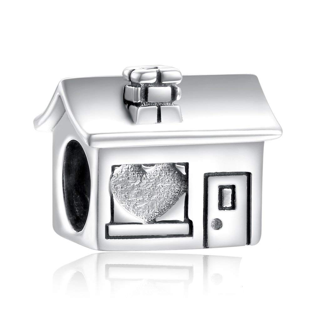 FeatherWish Sterling Silver 925 Family Home Sweet Home House Family Love Heart Bead Charm Fits And Compatible With Pandora Bracelets Gift For Birthday Wife Friend Sister Mum Nan