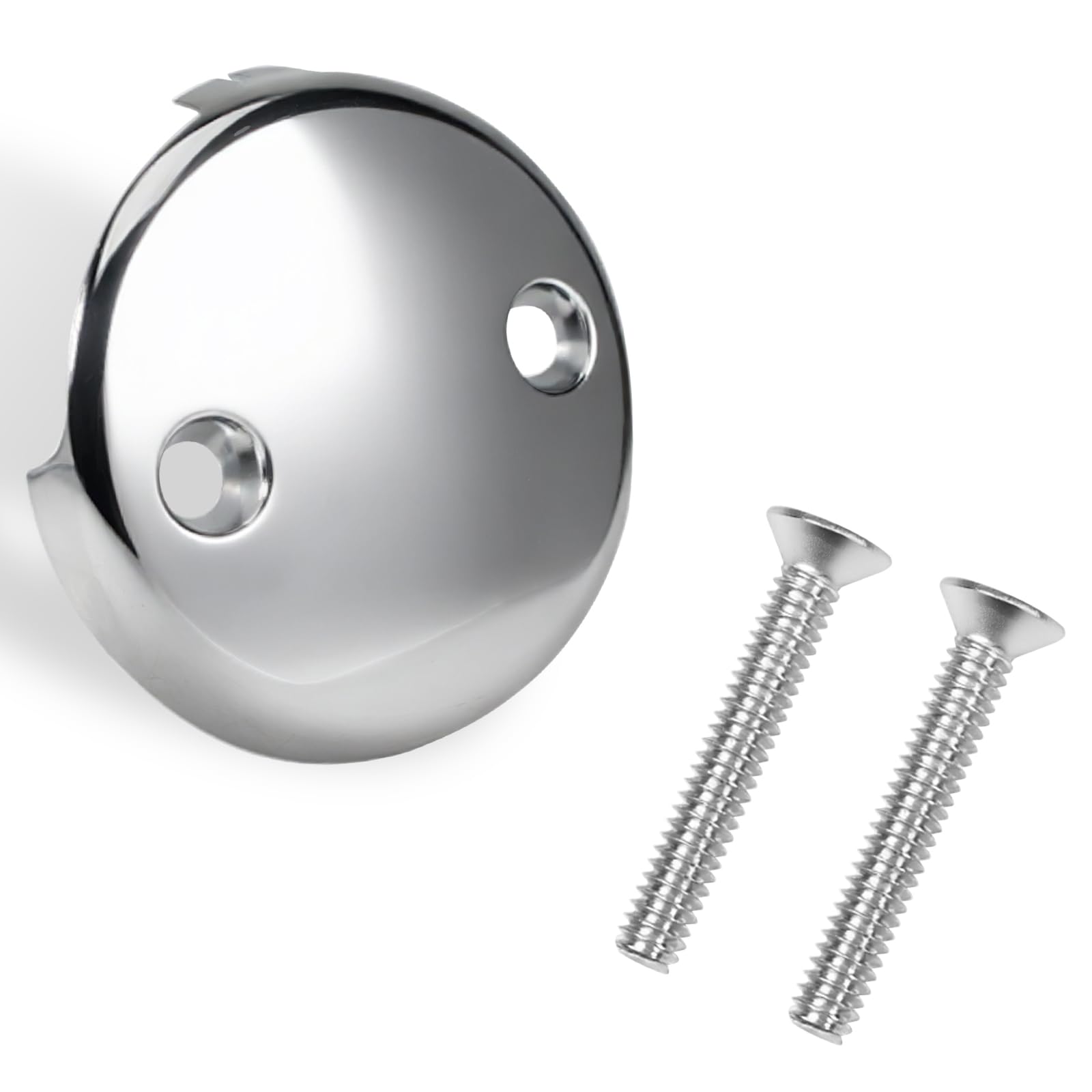 Photo 1 of Two-Hole Bathtub Overflow Drain Cover, 3-1/8" Bathtub Drain Stopper with Two Matching Screws, Fits Most Standard Bathroom Tub (Plated Chrome)