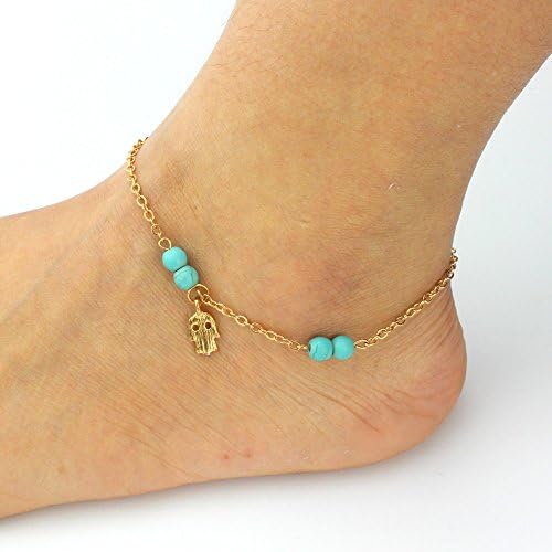 HUSUP&amp;reg: Fashionable Fatima's Hand Turquoise Bead Anklet