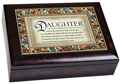 Perfect Daughter Italian Style Bronze Wood Finish Decorative Jewel Lid Musical Jewelry Box - Plays What a Wonderful World