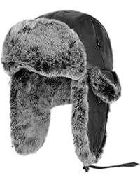 Janey&Rubbins Unisex Winter Knit Russian Ushanka Cossack Trapper Bomber Aviator Cap Hat (M, Leather Black)