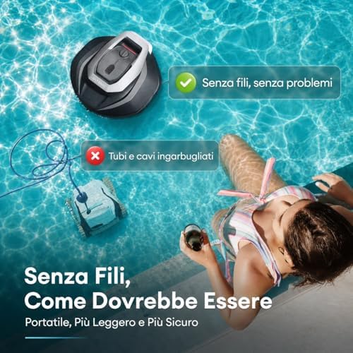 10 Robot Piscina Fuori Terra Senza Fili, Doppio Motore, 90 Minuti Autonomia Robot Per Piscina Intelligente, Design Bionico con Auto Parcheggio – Adatto a Piscine Interrate e Fino a 80 m²
