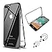 AICase iPhone 8 Plus/7 Plus Magnetic Metal Frame Tempered Glass Back Case, Luxury Magnetic Adsorption Clear Hard Back Cover with Built-in Magnets Metal Bumper Apple iPhone 8 Plus/7 Plus (Black)