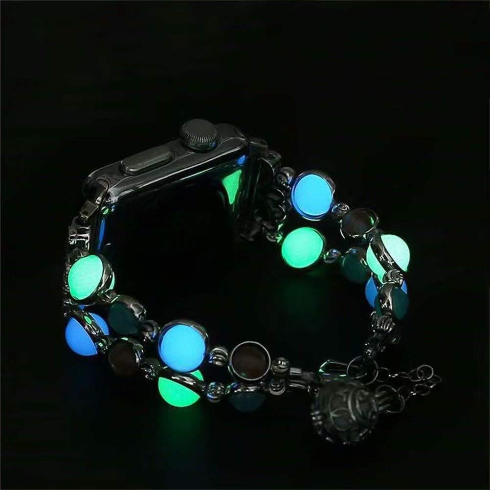 Jewelry Bracelet Compatible with Apple Watch Band Strap Wristband Handmade 42mm/44mm Iwatch Series 5/4/3/2/1, with Night Luminous watchband, Perfume/Oil Storage for Women & Girls 6.3-7.9 inch (Black)
