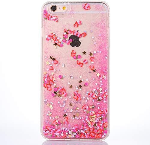 iPhone 7 Plus Liquid Case,iPhone 7 Plus Glitter Case,Floating Case for iPhone 7 Plus[Shock Absorption+Anti-Scratch],Novelty Cool 3D Creative Bling Sparkle Shiny Glitter Cut Liquid Quicksand Flowing Stars Design With Diamond Inlaid Side Pattern Crystal Clear Transparent Silicone Gel Durable Rubber Flexible Soft Plastic Skin Protection Back Bumper Shell Cover Case for iPhone 7 Plus 5.5 Inch Screen,Strawberry Red