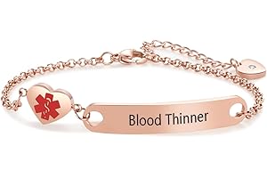 NARTGO Rose Gold Heart Medical Alert ID Bracelet for Women Emergency First Aid Health Alert Stainless Steel Adjustable Chain Bracelets