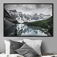 Framed Canvas Wall Art Winter Lake Aerial Dramatic Lake Landscape Multicolor Photography Realism - 16x24 inches
