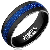 8MM Men's Black Tungsten Carbide Engagement Ring Wedding Band Blue Carbon Fiber Inlay Comfort Fit Size 12