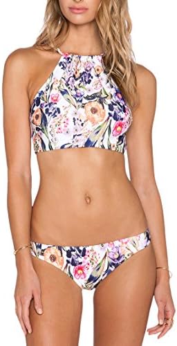 SEXYARN Women's Push up High Neck Halter Bikini Sets Swimsuit Midnight Top (XL(US 12-14), Floral)