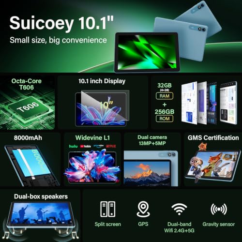 Android 10 inch Tablet with Keyboard - Android 16 tablet PC with 32GB+256GB+2TB Expand, Electronic Tablet with 8-Core, Gemini AI, WiFi, 8000mAh, GPS, 2-in-1 Tablet with Case/Mouse/Stylus(Black Case)