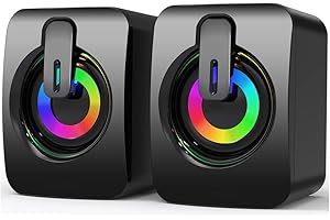 Computer Speakers, USB/USB-C Powered PC Speakers with RGB Lights, Button Control, Loud Stereo Sound, Headphone-in for Desktop