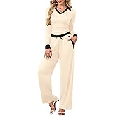 Meetjen Women's 2 Piece Sets Long Sleeve Top Wide Leg Pants Casual Tracksuits Fall Outfit Matching Lounge Set 2025