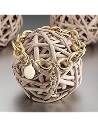CIUNOFOR - Pulsera de eslabones cubanos anchos para mujeres y niñas, estilo italiano, ovalada, plateada, chapada en oro rosa, cadena de acero inoxidable ajustable con disco redondo