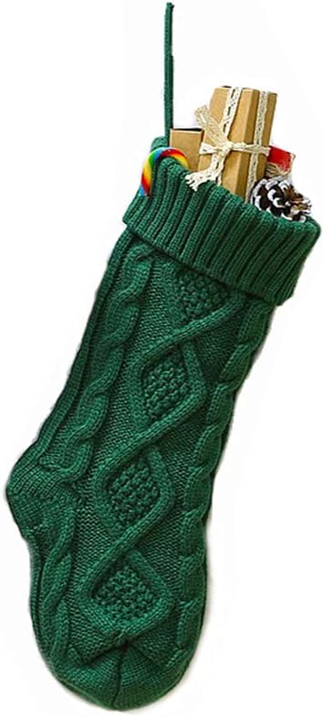 Stockings & Holders - Meiosuns Christmas Stockings Cable Knit Stocking Christmas Decorations Goodie Bags Gift Fireplace Xmas Tree Stocking Ornaments for Holiday Family Friends (Green, Length 18