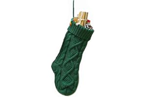 Meiosuns Christmas Stockings Cable Knit Stocking Christmas Decorations Goodie Bags Gift Fireplace Xmas Tree Stocking Ornaments for Holiday Family Friends (Green, Length 18",Pack of 1)