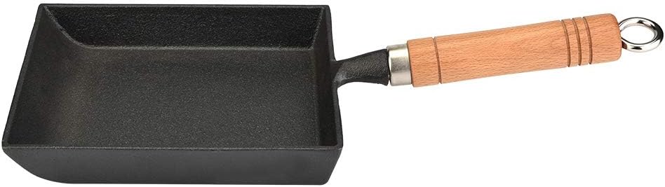 Tamagoyaki Japanische Omelettpfanne/Eierpfanne, Mini-Bratpfanne Eisen-Omeletttopf Tamagoyaki Holzgriffpfanne Funktioniert auf Gas-, Halogen-, Keramik- und Induktionskochfeldern