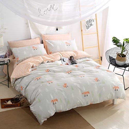 Duvet Cover Twin Cotton by Mucalis Reversible Animal Print Gray 3 Piece Bedding Cover Set for Kids with Hidden Zipper Closure 4 Corner Ties-Soft,Durable,Fade Resistant