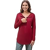 DOSWODE Chemo Shirts for Women with Port Access and Side Snaps Long Sleeve for Post Surgery Recovery Dialysis Comfort Shirt