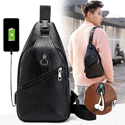 Sling Backpack PU Leather Travel Daypack Durable Chest Shoulder Unbalance Gym Crossbody Satchel Outdoor Hiking Bag for Men (Black)