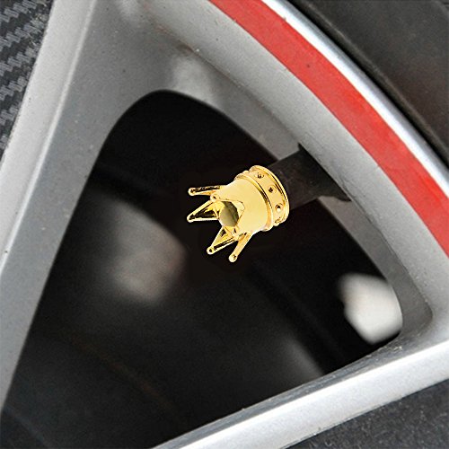 Universal Royal Crown 8mm Car/Motorcycle Wheel Rim Tire Air Stem Valve Caps Kit (Pack of 4, Gold)