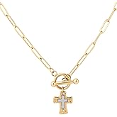 Mikovivi Hammered Cross Necklace, Gold Chunky Cross Pendant Necklace Trendy Religious Christian Jewelry Gift for Woman