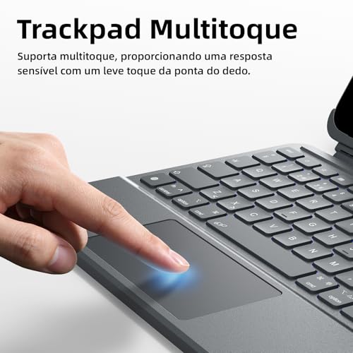 Capa com Teclado para iPad de 11ª Geração A16 (2025) / iPad de 10ª Geração de 10,9" (2022), Teclado Destacável com Touchpad, Retroiluminação de 7 Cores com Layout Português, Cinza