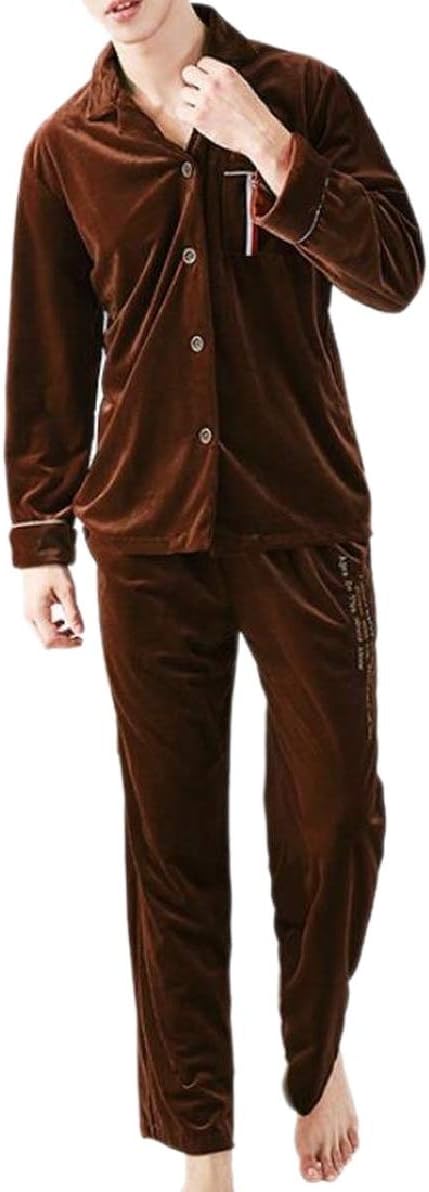 ONTBYB Men's Velvet Pure Color Fall Winter Nightie 2 PCS Sleepwear Pajama Set
