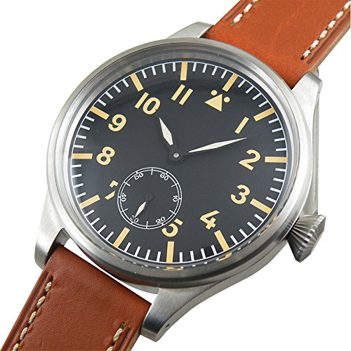 WhatsWatch 55mm Parnis Big Face Blue Second Pilot Black Dial Automatic Pilot Watch WO778