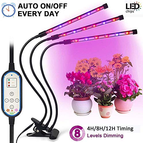 [Cycle Timing Function] High Brightness 36W Three Head Indoor Plant Light,Cycle Timing Auto ON & Off Every Day,4H/8H/12H Cycle Timer,8 Levels Dimming,Indoor Plant Light,Plant Grow Light