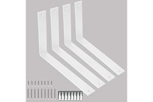 WINKER Shelf Brackets 12 Inch Wall L Brackets 4PCS Heavy Duty for Shelves Metal White Rustic Industrial Brackets for DIY Opening Shelves Project Hardware Included