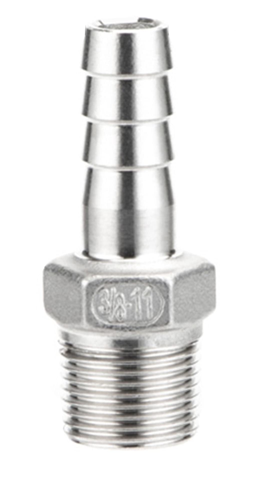 Anawakia Male Thread Hose Connector Barb Tail Connector Barbed Hose Connector Adapter Dfe Stainless Steel Pipe Tail (3/8" x 11mm)