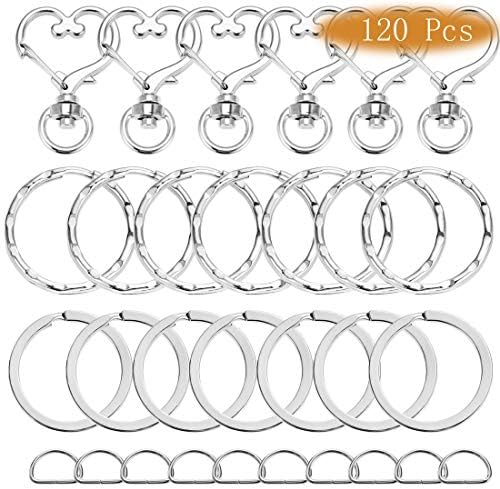 Pantinue 120 Pieces Metal Swivel Lanyards Snap Hooks Lobster Clasps with Key Rings for Jewelry Findings (Silver)