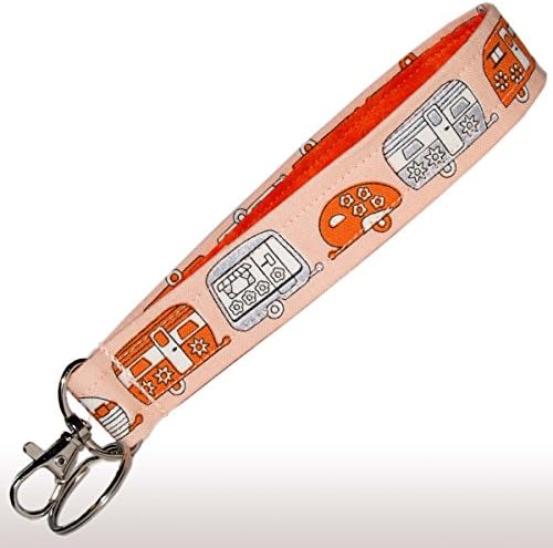 Orange and Silver Camper Keychain - Retro Camping Key Fob Strap - 1 Inch Wide - 6 Inch Loop - Cute Purse or Wallet Strap - RV Accessories - Handmade by Green Acorn Kitchen