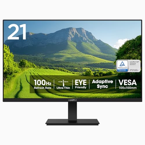 KOORUI 21 inch Business Computer Monitor, FHD 1080p 100hz Desktop Monitor, Ultra Thin Bezel Eye Care HDMI VGA Ports, Tilt, Black