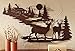 Deer and Lodge in Woodlands Metal Wall Art By Cabin Ironworks - Rustic Mountain Country Home Decor- Silhouette Depiction of a Pine Tree Forest, Clouds, Sun, and a Pair of Majestic Bucks.