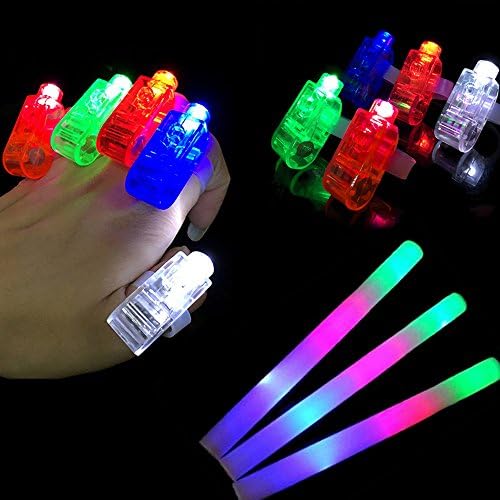 100pcs Finger Lights with 12pcs Foam Sticks Set, 112 Pack LED Light Up Toys Glow in the Dark Party Supplies, for Birthday, Weddings, Christmas, Helloween, Kids and Adult, by Seerootoys