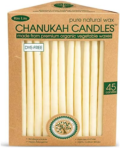 Eco-Friendly Hand Dipped Pure Natural Wax Chanukah Hanukkah Candles / 45 Candles per Box