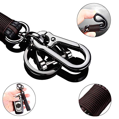 QIAOBA Car Key Chain,Handmade Premium Leather Valet Keychain Detachable with Car Key Loop Ring Car Key Fob Chain for Men Women Fit Honda Mercedes Benz BMW Ford Audi Nissan Jeep Cadillac Lexus (Brown)