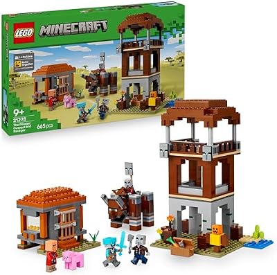 Minecraft EIN Verwüster am Plünderer-Außenposten - Gaming Spielzeug für Kinder - Minifigur mit Schnappkiefer Funktion und Dorf Festung - Gaming Geschenk für Jungen & Mädchen ab 8 Jahren - 21278