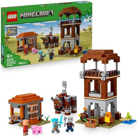 Minecraft EIN Verwüster am Plünderer-Außenposten - Gaming Spielzeug für Kinder - Minifigur mit Schnappkiefer Funktion und Dorf Festung - Gaming Geschenk für Jungen & Mädchen ab 8 Jahren - 21278