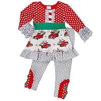 So Sydney Toddler 2 Pc Christmas Ruffle Pant Tunic Top Holiday Girls Boutique Clothing Outfit (L (5), Polka Dot Christmas Truck)