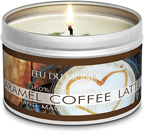 Premium Caramel Coffee Latte Natural Soy Wax Candle Travel Tin 8 Ounces
