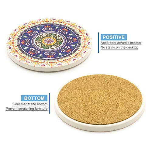 Coasters for Drinks,Absorbent Ceramic Stone with Cork Backing Mandala Style Coaster, Suitable for Kinds of Cups and Mugs,Protect Your Furniture from Spills Scratches Water Rings and Damage, Set of 8 - Thumbnail 3