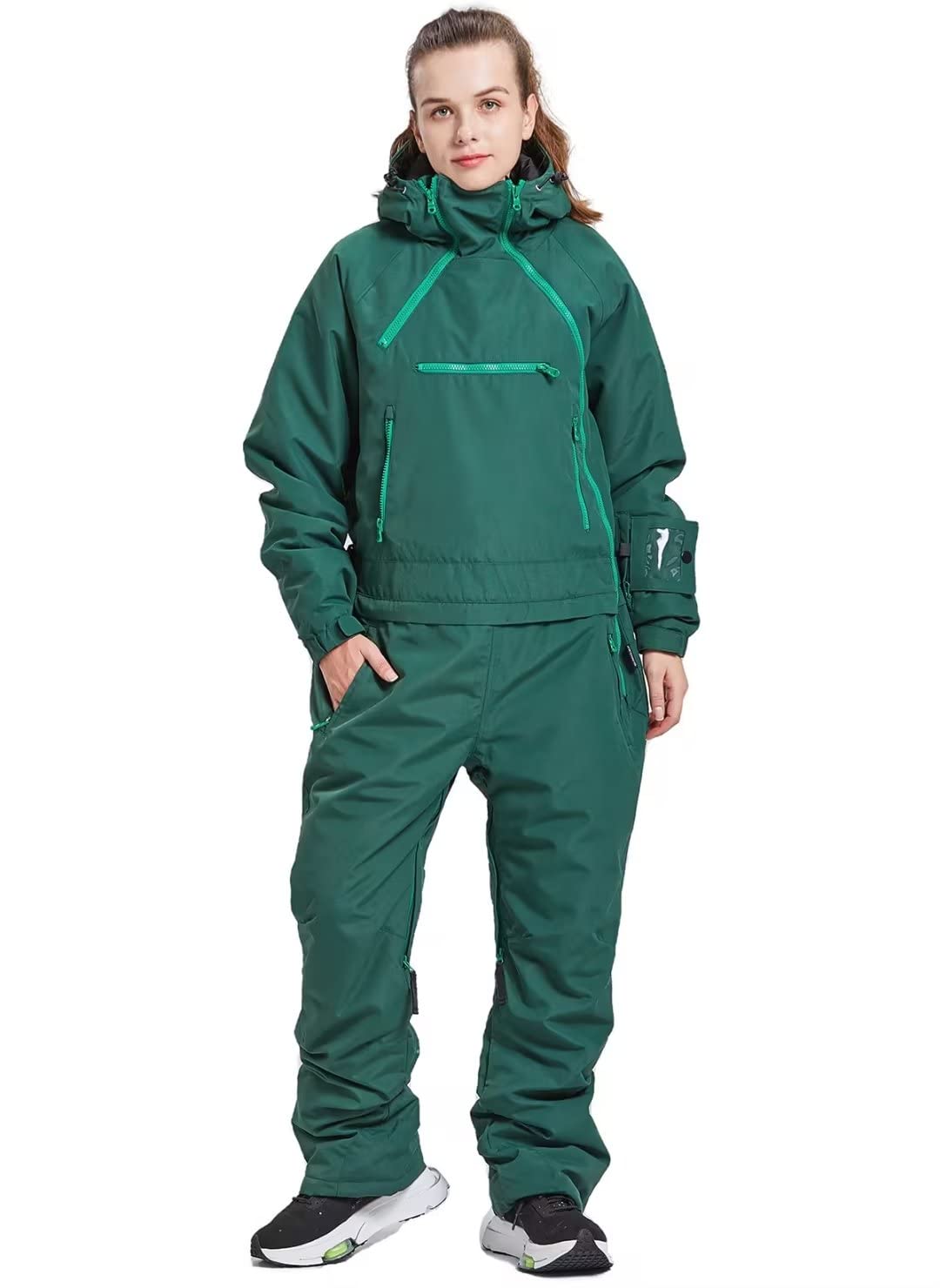 Photo 1 of BUMDEEP Womens One Pieces Ski Suits Jumpsuits Snowsuits Snowboard Jackets Waterproof(Green,S)