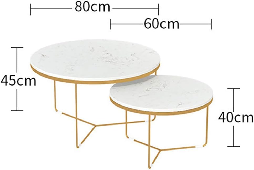 Round Marble Top Coffee Table Cocktail Table with Gold Metal Legs Marble Accent Table for Bedroom Sofa End Tables Living Room Set of 2 Mid Century Modern