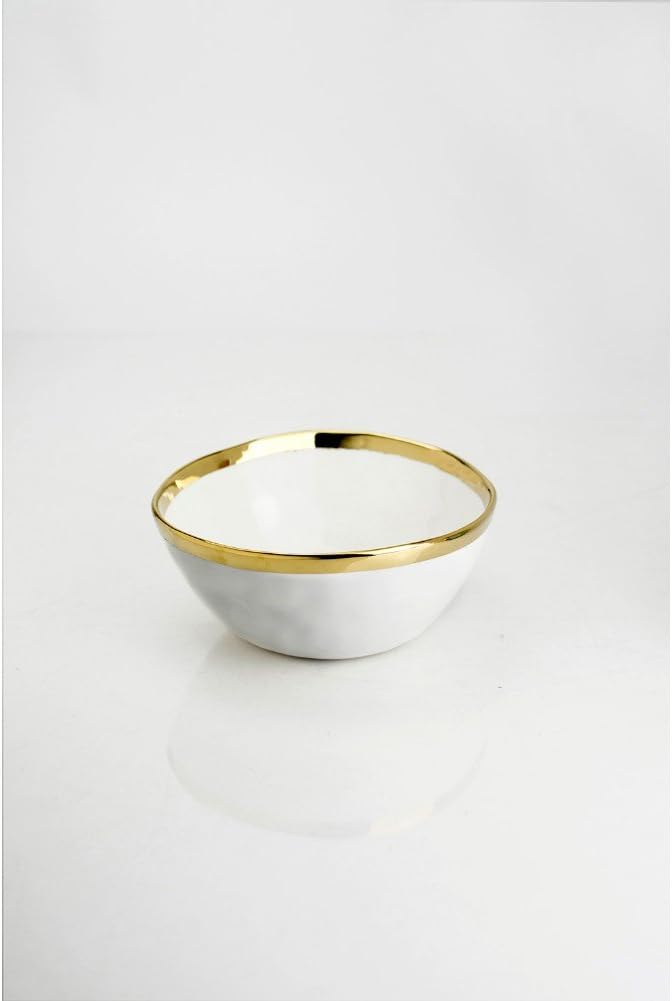 Deluxe Set Of 4 Ceramic Bone China Collection Cereal Bowls By Yedi Houseware – White/Gold Serving Bowls